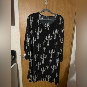 Cowgirl Country Black and White Cactus Print Dress with Pockets